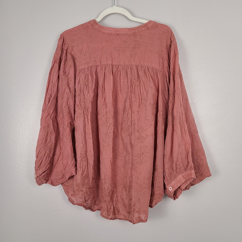 Anthropologie Pilcro Mauve Pink Cotton Floral Embroidered Button-up Batwing Top - Picture 6 of 9